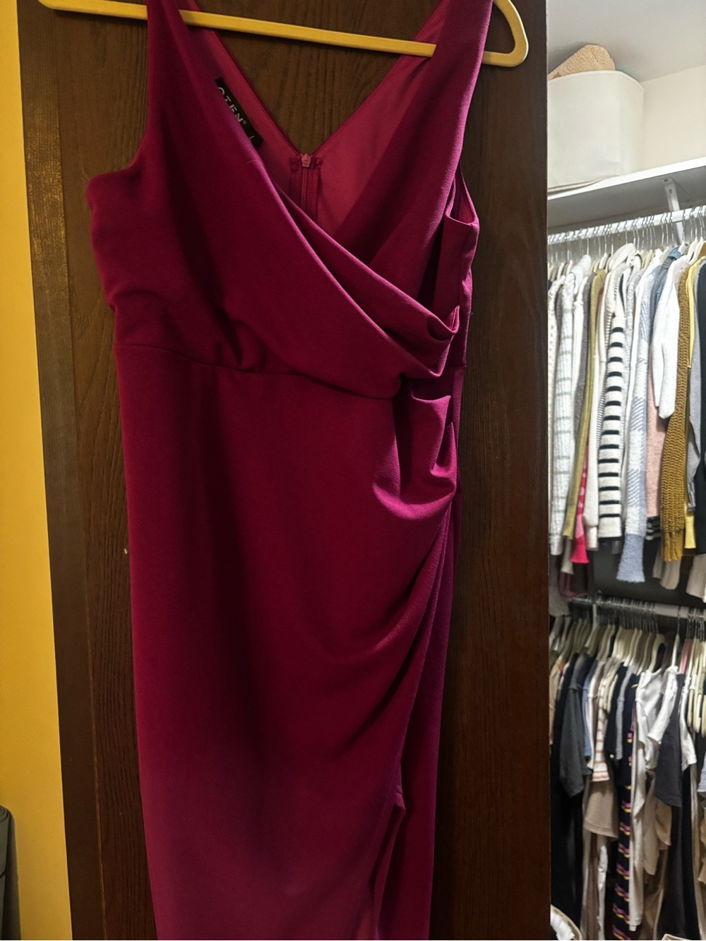 Fuchsia Midi Wrap-Style Dress — Sleeveless V-Neck